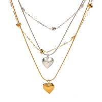 Fashion Multi Layer Necklace, 304 Stainless Steel, with 2.17inch extender chain, Heart, Vacuum Ion Plating, Double Layer & fashion jewelry & for woman 11.3mm Approx 14.57 Inch, Approx 16.34 Inch 