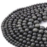 Schwarze Obsidian Perlen, rund, DIY & verschiedene Größen vorhanden, schwarz, Länge:ca. 38 cm, verkauft von Strang