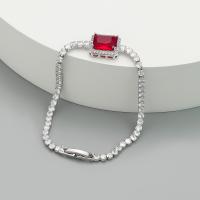 Цирконий Цинк браслет сплава, Латунь, с кубический цирконий, Квадратная форма, ювелирные изделия моды & Женский, красный, длина:18.6 см, продается PC[