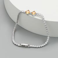 Bracelet en alliage Zircon Zinc, laiton, avec zircon cubique, cadre, bijoux de mode & pour femme, Jaune Environ 19.5 cm, Vendu par PC[