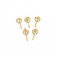 Cubic Zirconia Micro Pave Brass Pendant, Key, plated, DIY & micro pave cubic zirconia, golden 
