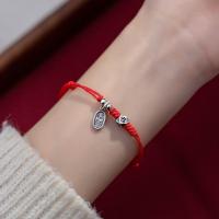 Sterling Silver Bracelets, 925 Sterling Silver, with Wax Cord, handmade, for woman, red Approx 24 cm 