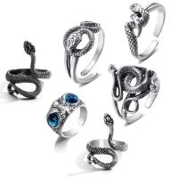 Zinc Alloy Ring Set, with Acrylic, Snake, antique silver color plated, 6 pieces & vintage & for woman, US Ring 