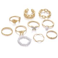 Zinc Alloy Ring Set, with Plastic Pearl, plated, stoving varnish & for woman & with rhinestone, US Ring .5-8 