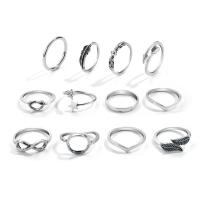 Цинковый сплав кольцо Установить, цинковый сплав, Листок, плакированный цветом под старое серебро, Винтаж & Женский, размер:6.5-8, продается указан