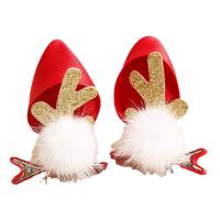 Christmas Hair Clip, Non-woven Fabrics, with Zinc Alloy, handmade, 2 pieces & Christmas Design & for woman, red 