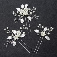 Hair Stick, Iron, with Crystal & Plastic Pearl, three pieces & fashion jewelry & for woman 