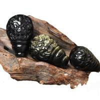 Perles obsidienne noire, avec or Obsidian, bête sauvage Fabuleuse, poli, style folk & DIY & styles différents pour le choix & 3 trous, Vendu par PC