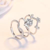 Zinc Alloy Ring Set, silver color plated, Adjustable & three pieces & fashion jewelry & for woman & with rhinestone, 17mm 
