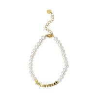 Cultured Freshwater Pearl Brass Bracelet, with Brass, gold color plated, Natural & fashion jewelry & for woman, two different colored, 5-6mm cm [