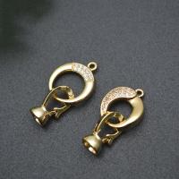 Brass Fishhook Clasp, gold color plated, DIY & micro pave cubic zirconia [