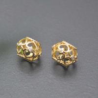 Large Hole Brass Beads, Lantern, gold color plated, DIY & micro pave cubic zirconia & hollow [