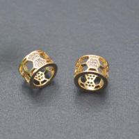 Large Hole Brass Beads, Column, gold color plated, DIY & micro pave cubic zirconia & hollow [