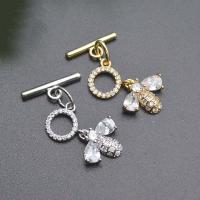 Brass Toggle Clasp, Bee, plated, DIY & micro pave cubic zirconia 
