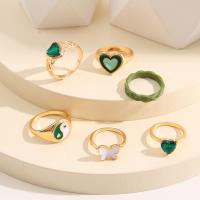 Zinc Alloy Ring Set, with enamel, Heart, 6 pieces & Unisex & with rhinestone 