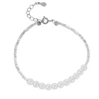Pearl Sterling Silver Bracelets, 925 Sterling Silver, with Freshwater Pearl, with 3CM extender chain, plated, for woman, silver color Approx 16 cm [