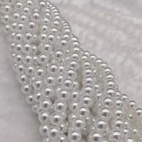 Perlmuttartige Glasperlen, rund, DIY & verschiedene Größen vorhanden, weiß, Länge:ca. 15 ZollInch, verkauft von Strang
