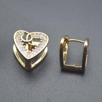 Cubic Zirconia Micro Pave Brass Earring, Heart, gold color plated, fashion jewelry & micro pave cubic zirconia & for woman & hollow 