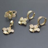 DIY Jewelry Finding Kit, Brass, Bee, gold color plated, three pieces & micro pave cubic zirconia, Inner Approx 18.5mm 