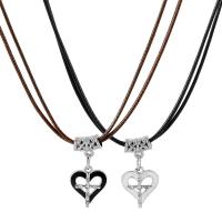 PU Leather Cord Necklace, Zinc Alloy, with leather cord, with 1.97inch extender chain, Heart and Cross, 2 pieces & Double Layer & Unisex Approx 16.54 Inch [