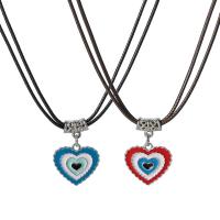 PU Leather Cord Necklace, Zinc Alloy, with leather cord, with 1.97inch extender chain, Heart, 2 pieces & Double Layer & Unisex & enamel Approx 17.32 Inch [