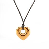 Stainless Steel Jewelry Necklace, 304 Stainless Steel, with Wax Cord, Heart, Vacuum Ion Plating, fashion jewelry & for woman, golden Approx 24.02 Inch 