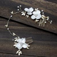 Bridal Decorative Hair Comb, Zinc Alloy, with Plastic Pearl, fashion jewelry & for woman & with rhinestone, golden, 270mm [