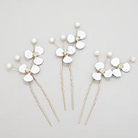 Hair Stick, Zinc Alloy, with Plastic Pearl, three pieces & for woman & with rhinestone, white 