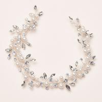 Headband, Zinc Alloy, with Glass Rhinestone & Plastic Pearl, fashion jewelry & for woman, silver color, 400mm 