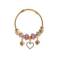 Stainless Steel  European Bracelets, Titanium Steel, with Glass & Zinc Alloy, Heart, gold color plated, fashion jewelry & for woman & with rhinestone Inner Approx 55mm 