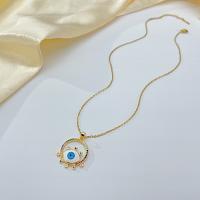Evil Eye Jewelry Necklace, Titanium Steel, with Brass, with 6cm extender chain, plated, micro pave 57 pcs cubic zirconia & fashion jewelry & for woman, golden Approx 40 cm 