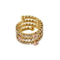 Cubic Zirconia anillo de dedo de acero inoxidable, acero inoxidable 304, 18K chapado en oro, multicapa & micro arcilla de zirconia cúbica & para mujer & con diamantes de imitación, más colores para la opción, 23x11mm, tamaño:7, Vendido por UD