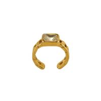 Cubic Zirconia anillo de dedo de acero inoxidable, acero inoxidable 304, Patrón Geométrico, 18K chapado en oro, micro arcilla de zirconia cúbica & para mujer, tamaño:7, Vendido por UD