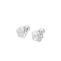 Sterling Silver Stud Earring, 925 Sterling Silver, Rose, for woman & hollow, silver color 