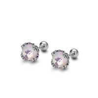 Sterling Silver Stud Earring, 925 Sterling Silver, Round, fashion jewelry & for woman & with rhinestone 