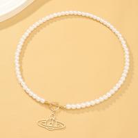 Plastic Pearl Necklace, Zinc Alloy, with Plastic Pearl, gold color plated, fashion jewelry & for woman, white Approx 40 cm 