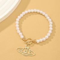Plastic Pearl Bracelets, Zinc Alloy, with Plastic Pearl, gold color plated, fashion jewelry & for woman, white Approx 16.5 cm [
