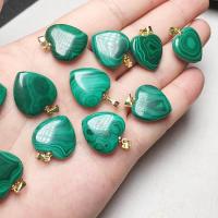 Malachite Pendants, Heart, gold color plated, DIY, green, 18mm 