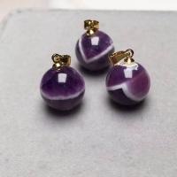 Amethyst Pendant February Birthstone , gold color plated, for woman, purple, 12mm 