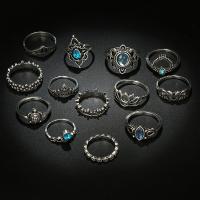 Zinc Alloy Ring Set, plated, 13 pieces & fashion jewelry & for woman & with rhinestone, silver color 
