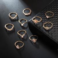 Zinc Alloy Ring Set, plated, 10 pieces & fashion jewelry & for woman & with rhinestone, gold 