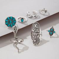 Zinc Alloy Ring Set, with turquoise, plated, 8 pieces & fashion jewelry & for woman, gold 