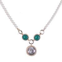 Collier agate, alliage de zinc, avec Agate & perle de plastique, bijoux de mode & pour femme, plus de couleurs à choisir Environ 16.14 pouce, Vendu par PC