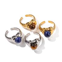 Gemstone Stainless Steel Finger Ring, 304 Stainless Steel, with Lapis Lazuli & Tiger Eye, Vacuum Ion Plating, fashion jewelry & for woman [