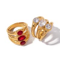 Cubic Zirconia anillo de dedo de acero inoxidable, acero inoxidable 304, 18K chapado en oro, Joyería & micro arcilla de zirconia cúbica & para mujer, dorado, Vendido por UD