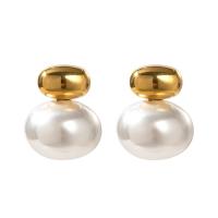 South Sea Shell Stud Earrings, 304 Stainless Steel, with Shell Pearl, Vacuum Ion Plating, fashion jewelry & for woman, golden [