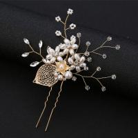 Hair Stick, Zinc Alloy, with Plastic Pearl, fashion jewelry & for woman & with rhinestone, golden 
