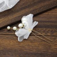 Hair Stick, Zinc Alloy, with Spun Silk & Plastic Pearl, fashion jewelry & for children, white 