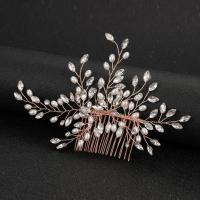 Bridal Decorative Hair Comb, Iron, with Plastic Pearl, fashion jewelry & for woman & with rhinestone, rose gold color [