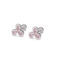 Sterling Silver Stud Earring, 925 Sterling Silver, Three Leaf Clover, fashion jewelry & for woman & with rhinestone, silver color 